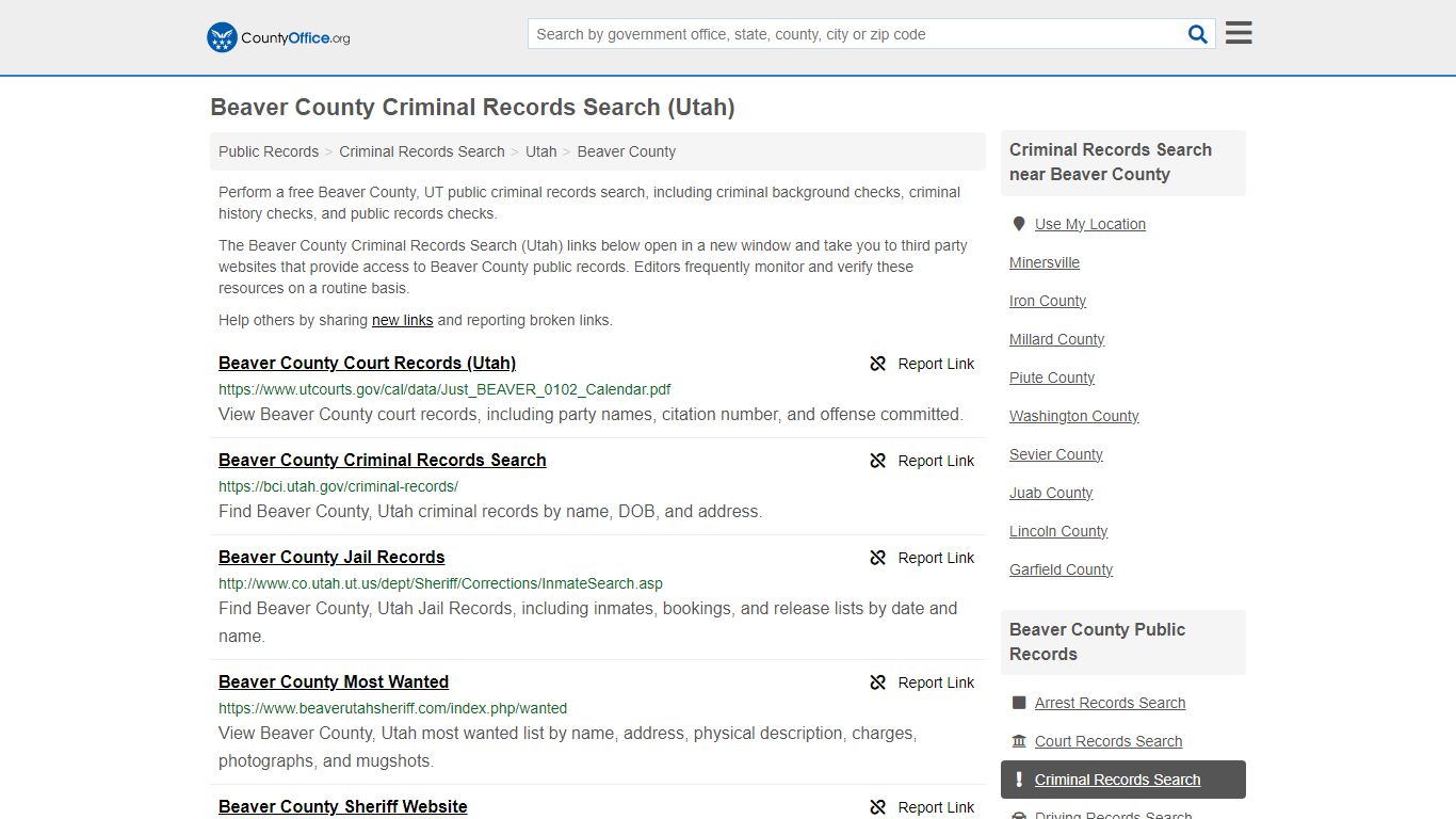 Beaver County Criminal Records Search (Utah) - County Office