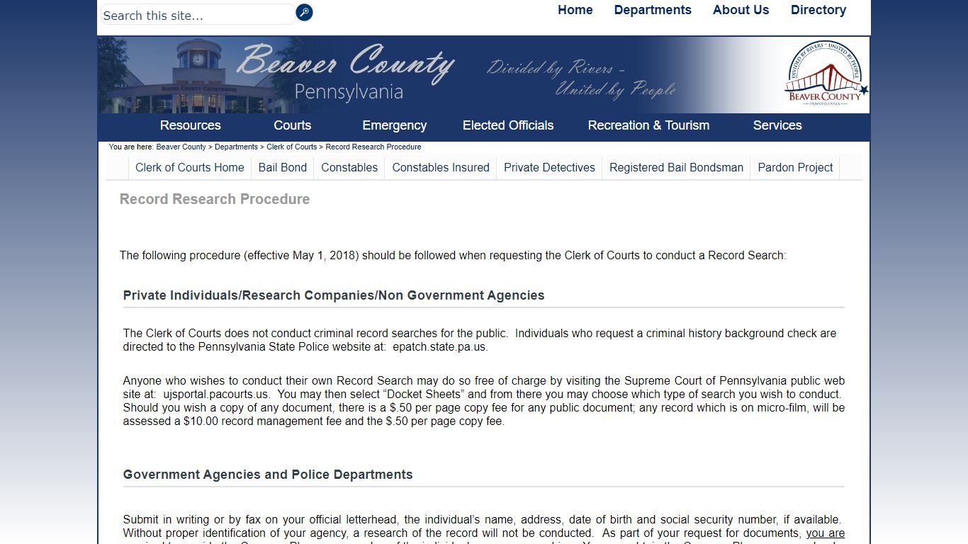 Record Research Procedure - Beaver County, Pennsylvania